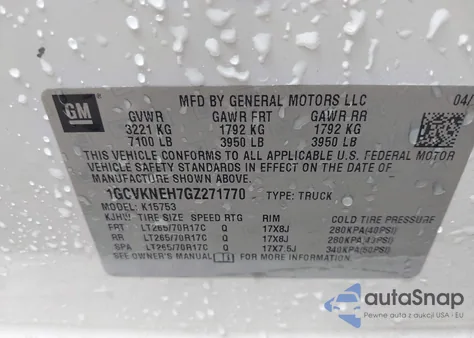 2016 Chevrolet Silverado 1500 Wt из США, поврежденный, VIN 1GCVKNEH7GZ271770